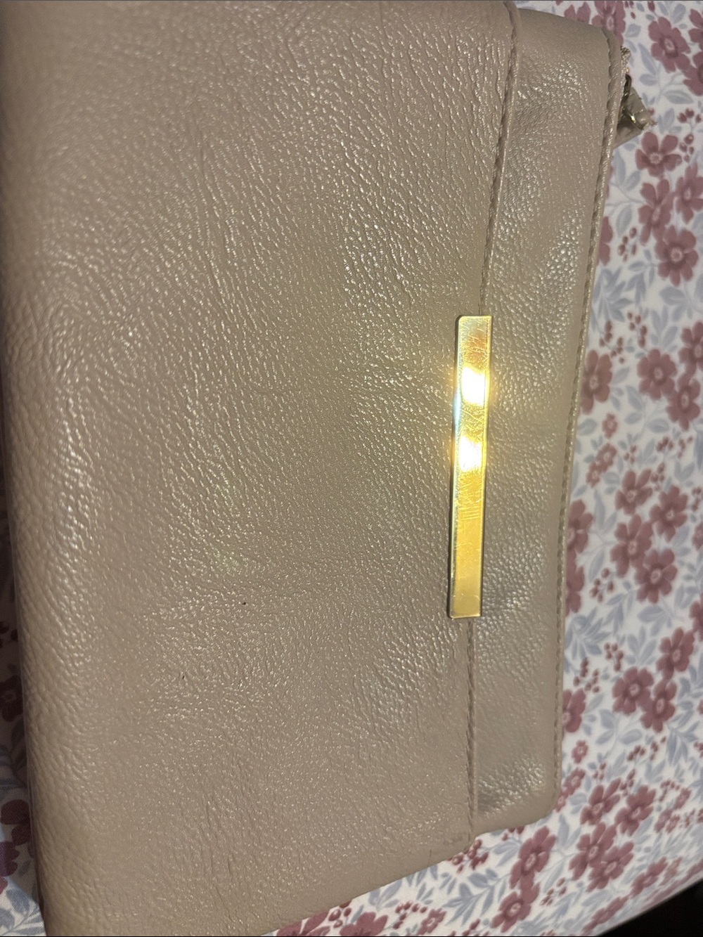 Nude Leather Wristlet Clutch with Gold Accent